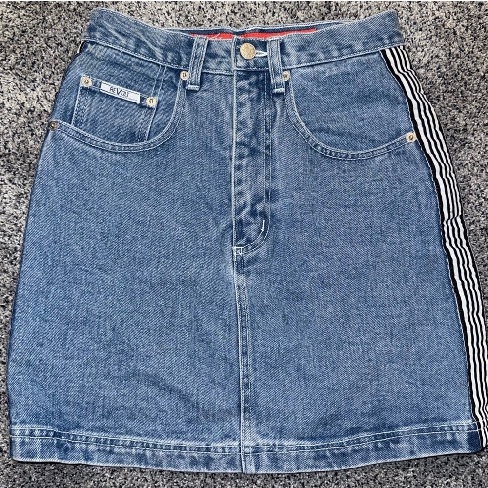 Women’s Blue Denim Skirt with Stripe Detail size 3/4